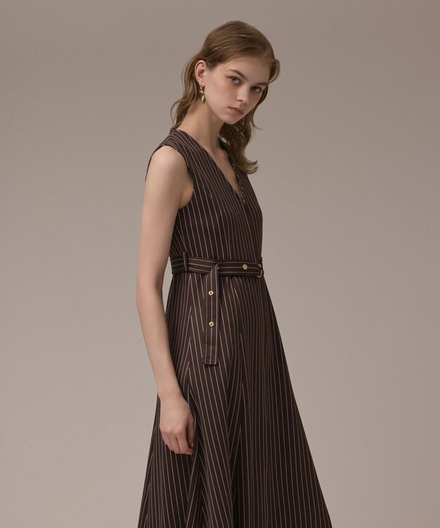 GRACE CONTINENTAL ストライプジャージワンピース ブラウン