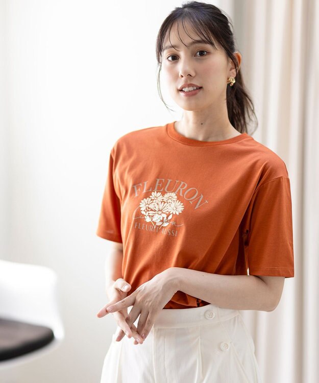 ANY SIS 【洗える】ロゴ刺繍 Tシャツ オレンジフラワー