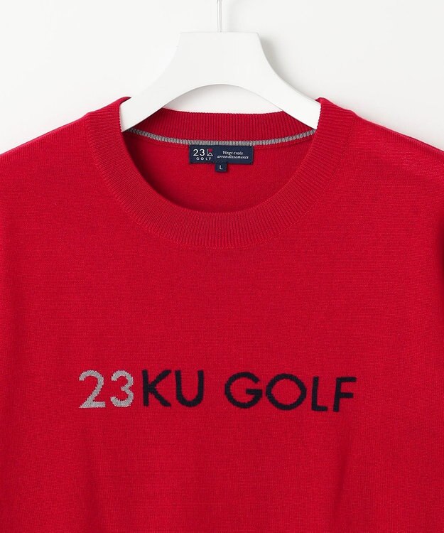 23区GOLF 【MEN】【ウォッシャブル】ウールブレンド ロゴニット レッド系