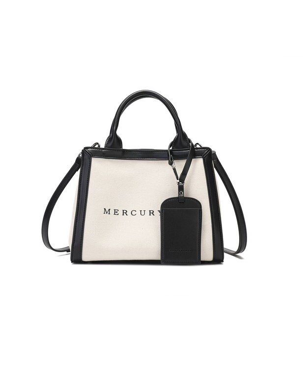 style code 【MERCURYDUO/マーキュリーデュオ】カードケース付 軽量キャンバスロゴ 2WAYトートバッグ アイボリーブラック