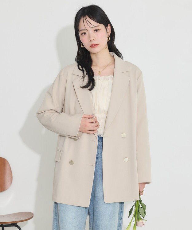 earth music&ecology ダブルテーラードジャケット ベージュ