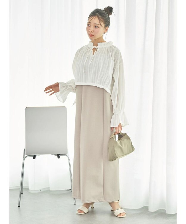 earth music&ecology ＳＥＴ２点ドビーショートブラウス＋キャミワンピース Beige