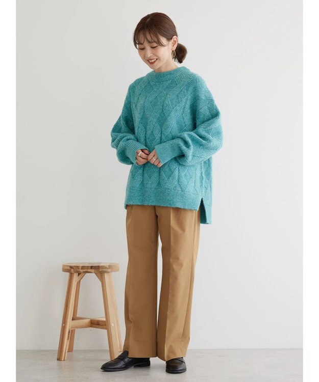 AMERICAN HOLIC Ｍｉｘヤーンモックネックケーブルニットプルオーバー Sax