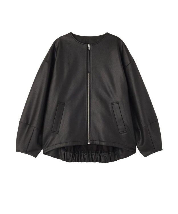 YECCA VECCA レザーライクノーカラーブルゾン Black