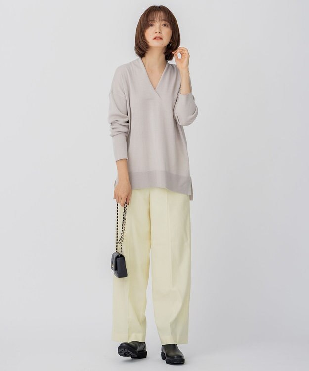 23区 S 【10色展開】ウーステッドウール 重ね襟Vネック ニット ライトベージュ系