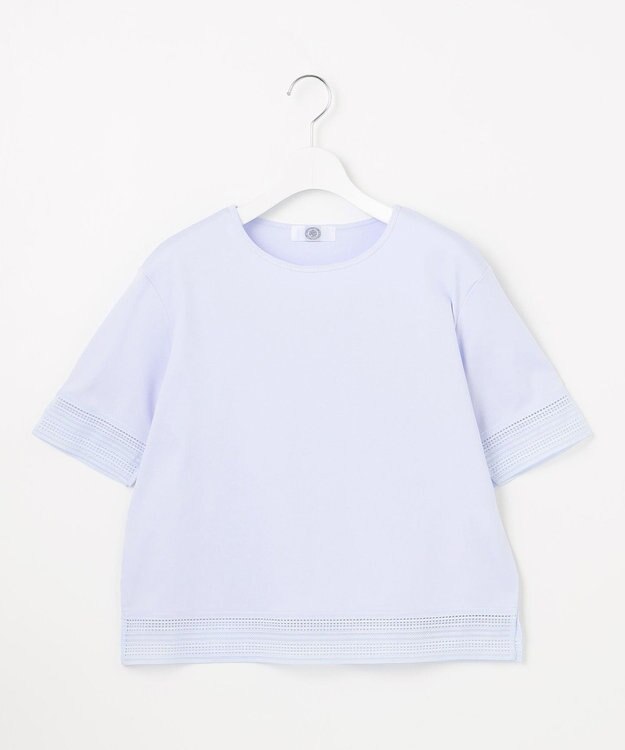 J.PRESS LADIES 【洗える】スムースジャージー レース カットソー ライトサックス系