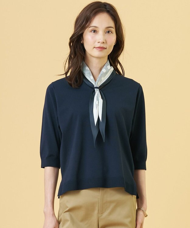 J.PRESS LADIES L 【2WAY・シーンレスに活躍】SCARF KNIT Vネック ニット ネイビー×ネイビースカーフ系