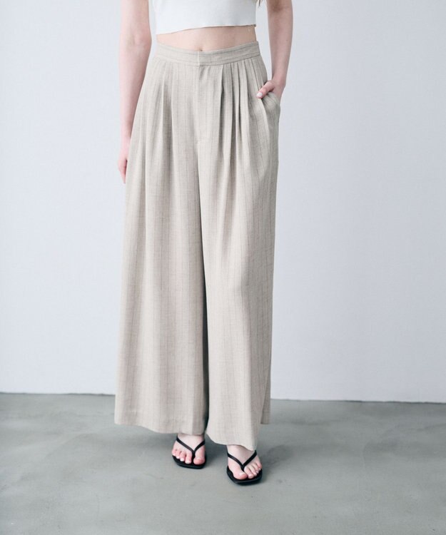 uncrave リネンライクツイル ワイドパンツ フラックスストライプ