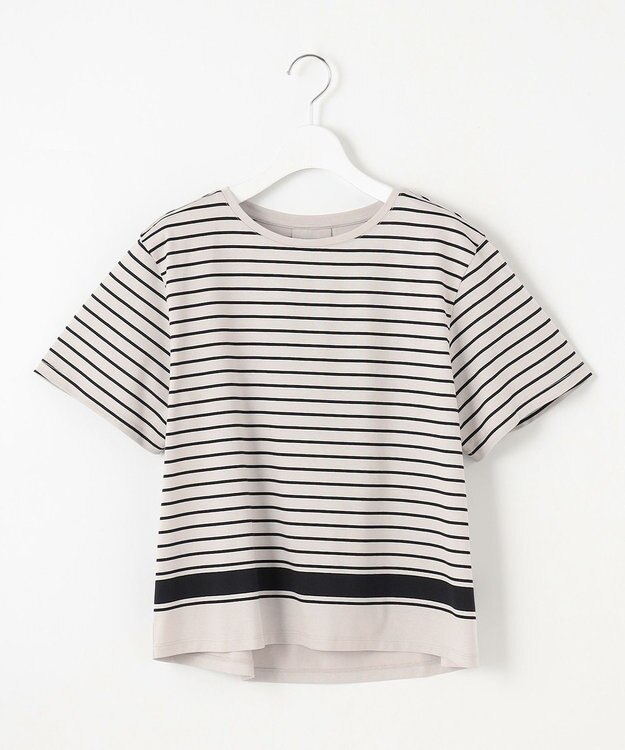 J.PRESS LADIES S 【洗える】パネルボーダー Tシャツ ベージュ×ブラック系