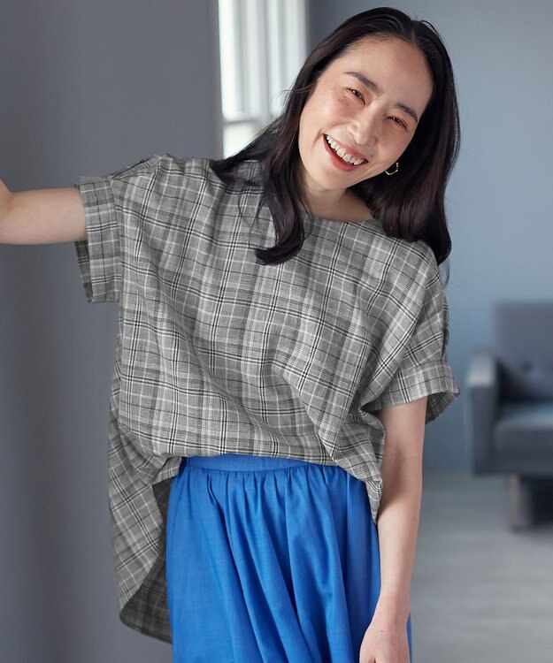 ANY 【洗濯機可能】ライトリネンクロス　チュニック グレンチェック