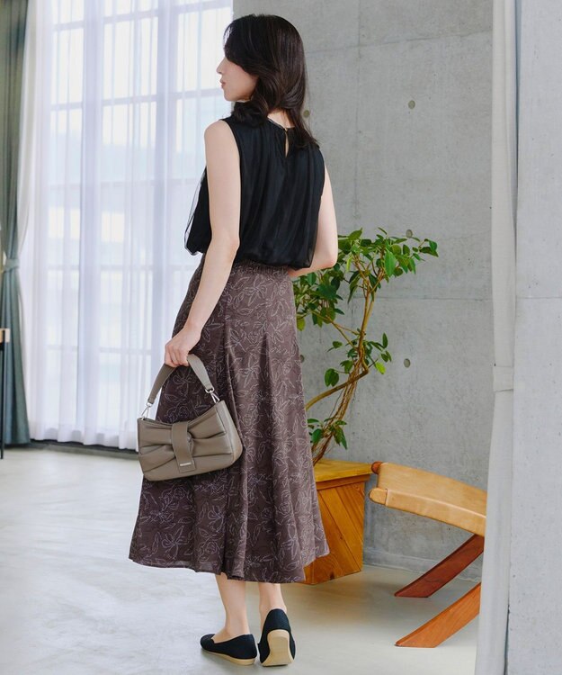 Tiaclasse 【洗える】フラワープリントスカート ブラウン