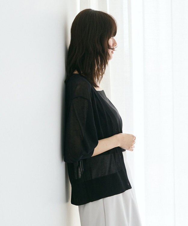 YECCA VECCA シアーニットVネックカーディガン Black