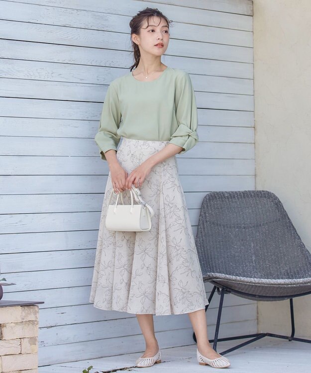 Tiaclasse 【洗える】フラワープリントスカート ベージュ