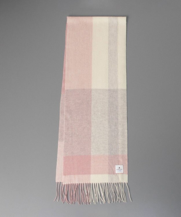 AURORA LANVIN en Bleu ランバン オン ブルー  カシミヤ ブロックチェック マフラー（幅30cm） グレイッシュピンクxクリーム