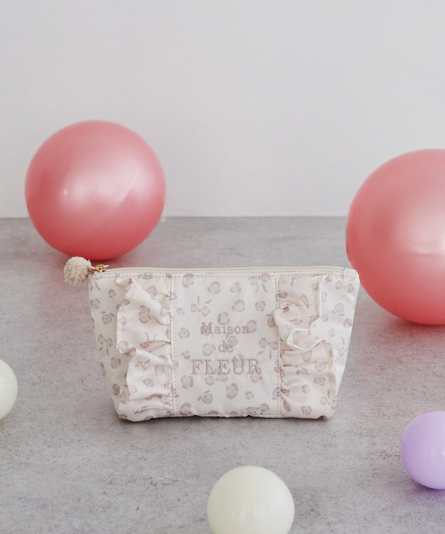 Maison de FLEUR リボンレオパードフリルポーチ Light Beige