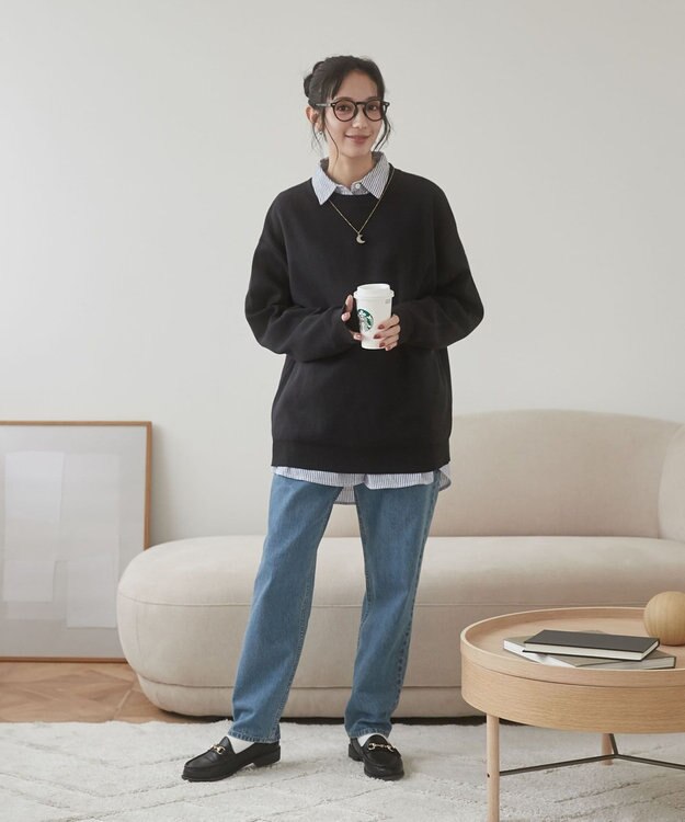 WEGO 【ユニセックス着用ITEM/MLサイズ展開】ミラノリブクルーネックプルオーバー ブラック