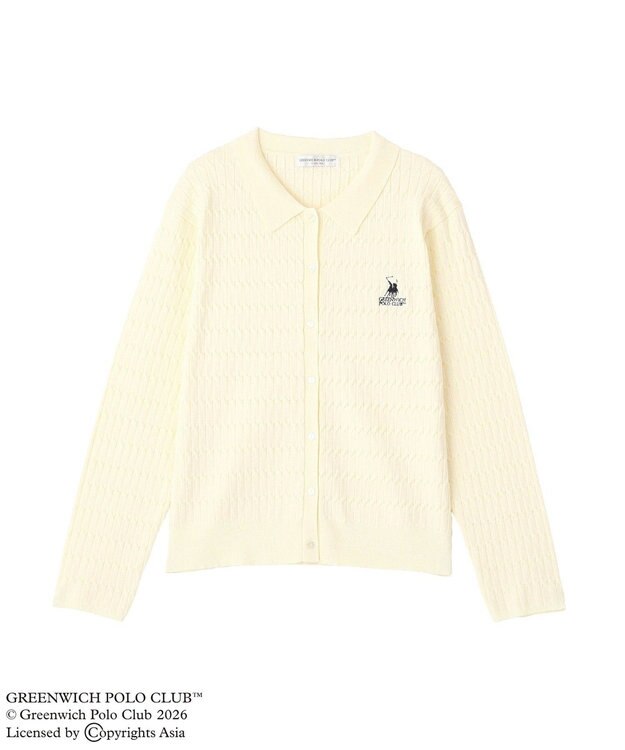 Green Parks GREENWICH POLO CLUB(TM)ケーブル襟付ニットカーディガン Ecru