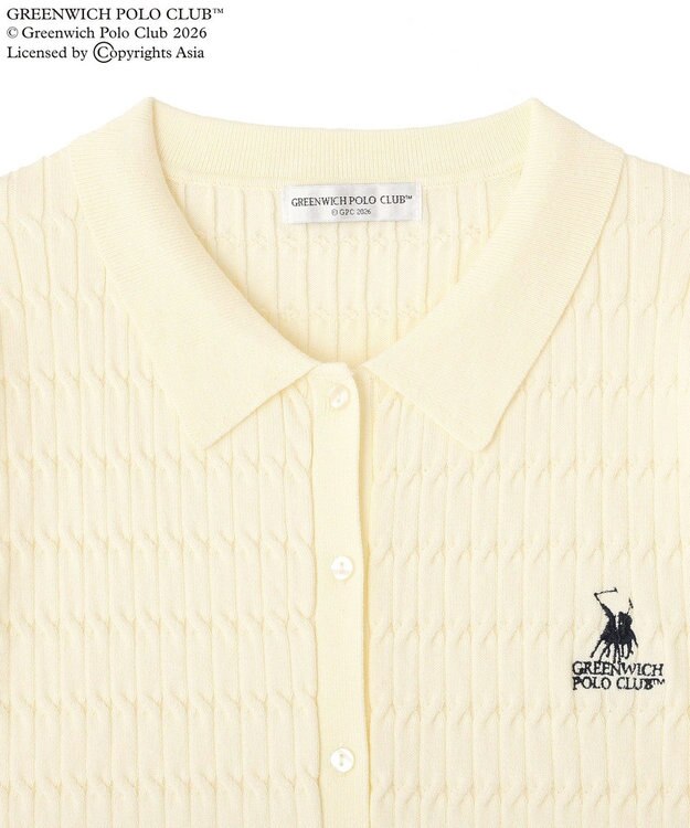 Green Parks GREENWICH POLO CLUB(TM)ケーブル襟付ニットカーディガン Ecru
