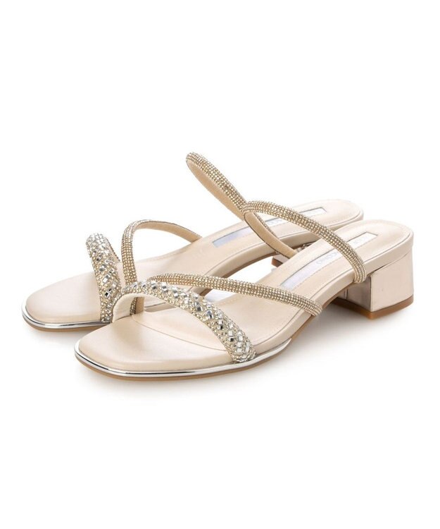 MODE ET JACOMO <MODE ET JACOMO>ラインストーンストラップミュールサンダル アイボリーメタリック