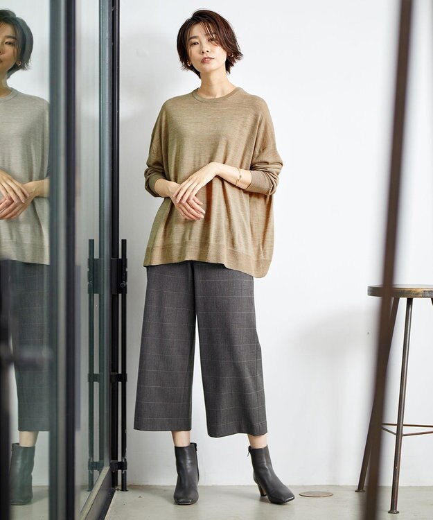 J.PRESS LADIES S 【洗える】アルガンシルクチェック ワイドパンツ ブラウン系3