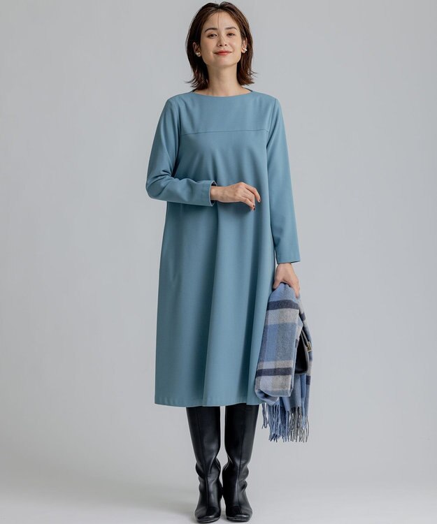 組曲 バックプリーツ ワンピース サックスブルー系