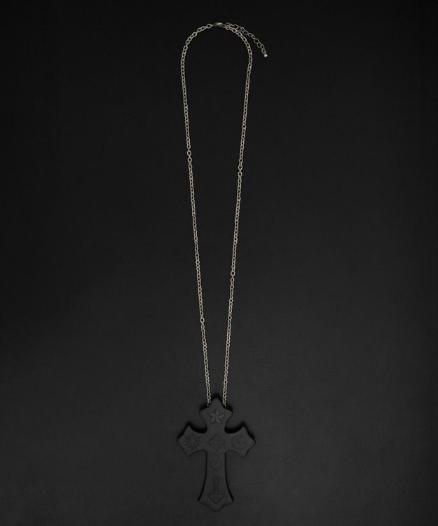 WEGO 【ユニセックス着用ITEM】MPUエンボスロゴクロスネックレス ブラック