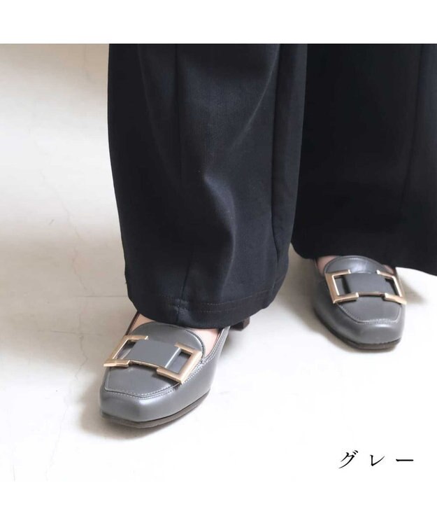 Pointer 日本製 本革バックルパンプス グレー