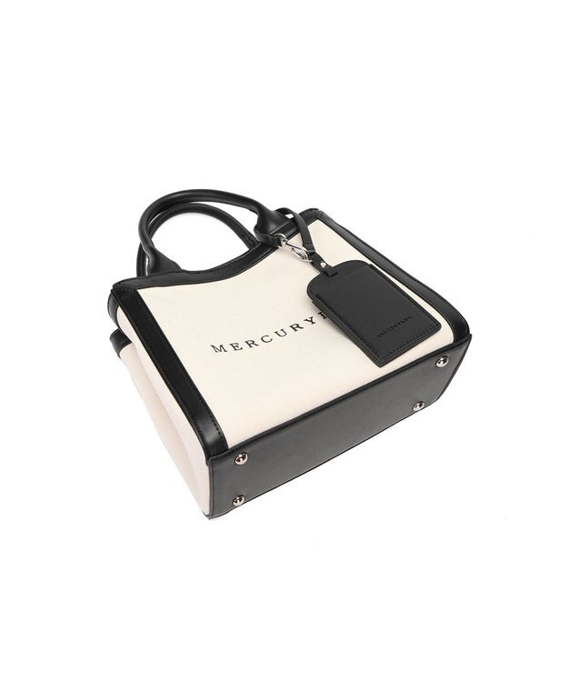 style code 【MERCURYDUO/マーキュリーデュオ】カードケース付 軽量キャンバスロゴ 2WAYトートバッグ アイボリーブラック