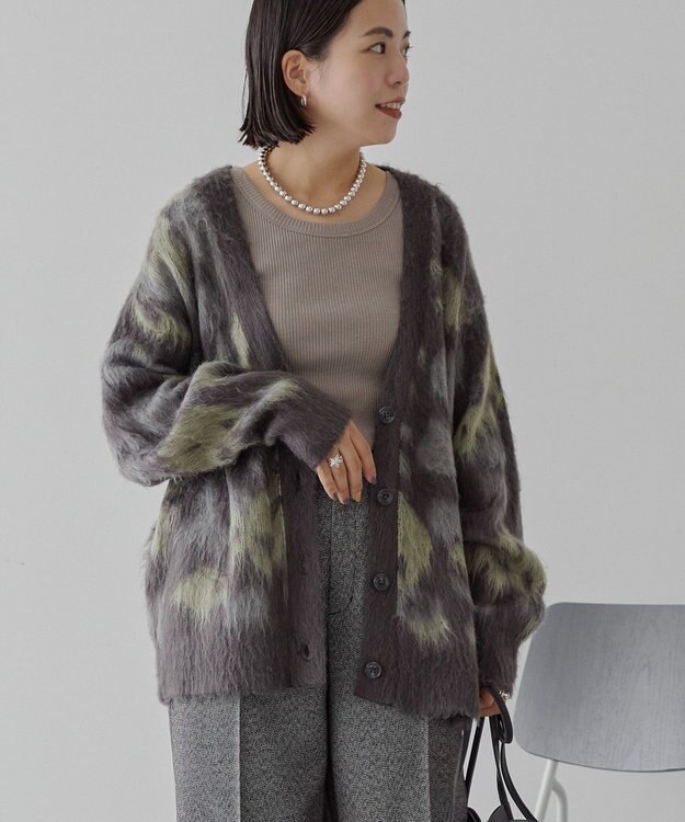 AMERICAN HOLIC ニュアンス柄ニットカーディガン Charcoal Gray