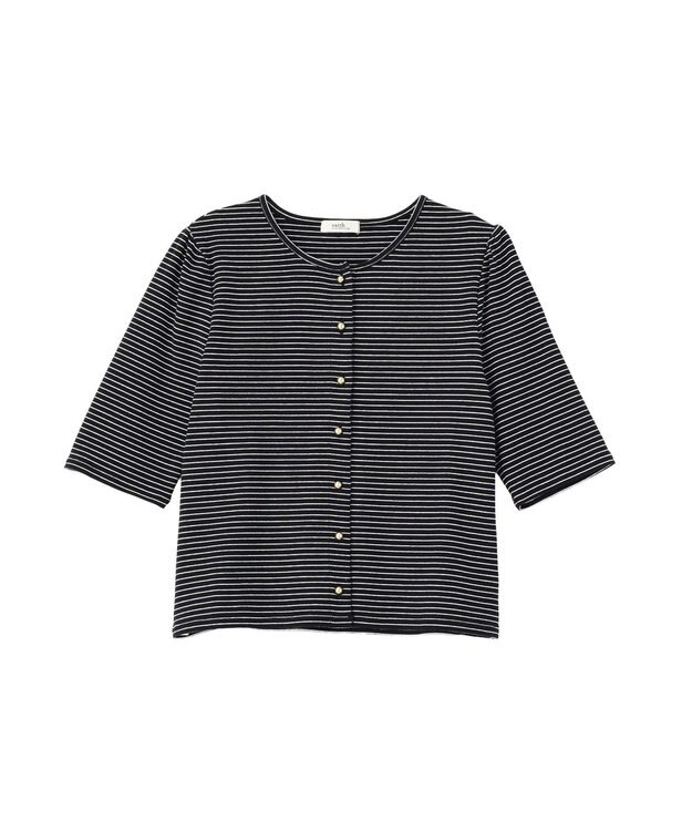 earth music&ecology ゴールドボタンボーダーカーディガン Black