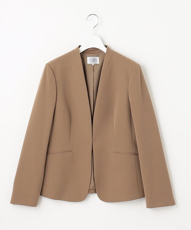 J.PRESS LADIES S 【洗える】アルガンシルク ノーカラー ジャケット キャメル系