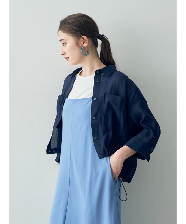 YECCA VECCA 【2点SET】シアーシャツ×Aラインキャミワンピース Navy