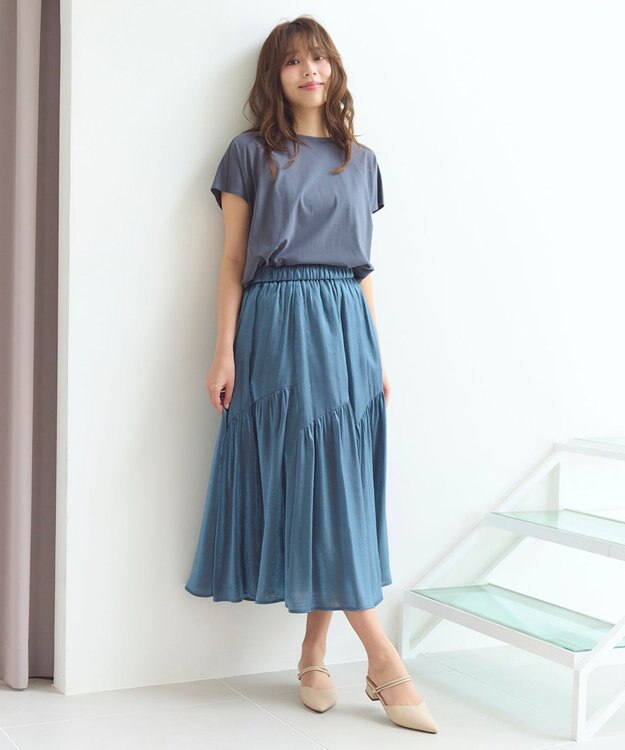 Feroux 【ONWARD CROSSET MAG掲載・セットアイテム】バックギャザーシャイニーセット ワンピース ネイビー系