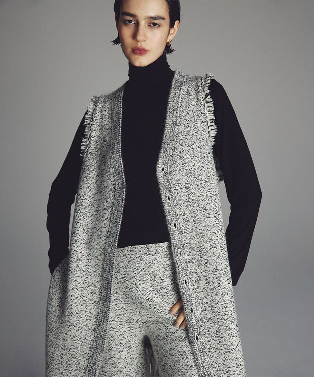 uncrave ツイードニット ジレ オフ×ブラック