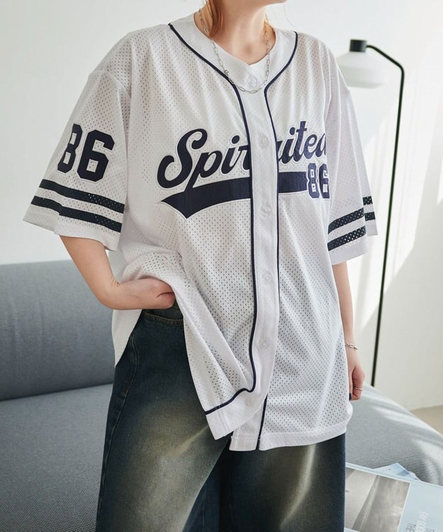 WEGO ベースボールメッシュビッグシャツ ホワイト