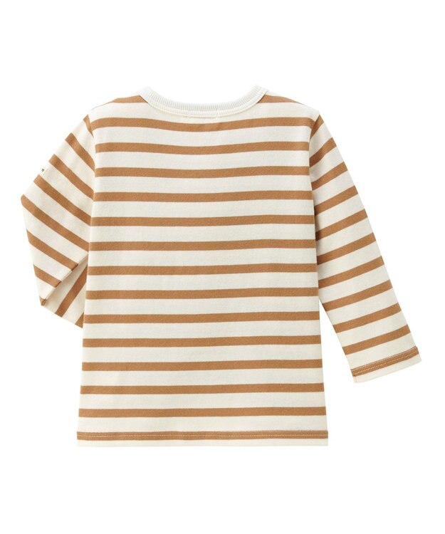 MIKI HOUSE HOT BISCUITS 【80-120cm】ボーダー柄 ワンポイント長袖Tシャツ ベージュ