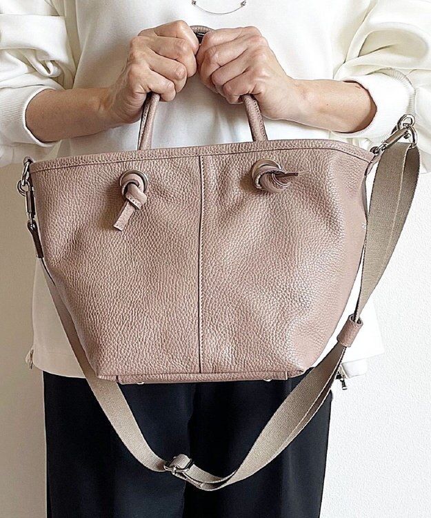 Hekhèr Le Style de Vie 【日本製 / 2WAY】シュリンクレザー ノットハンドバッグ ピンクベージュ