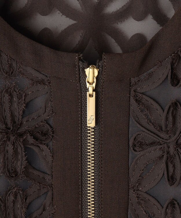 自由区 L 【17号サイズまで展開】テープエンブロイダリー ブルゾン ブラウン