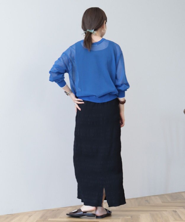 AMERICAN HOLIC バイカラーシアーニットカーディガン Blue