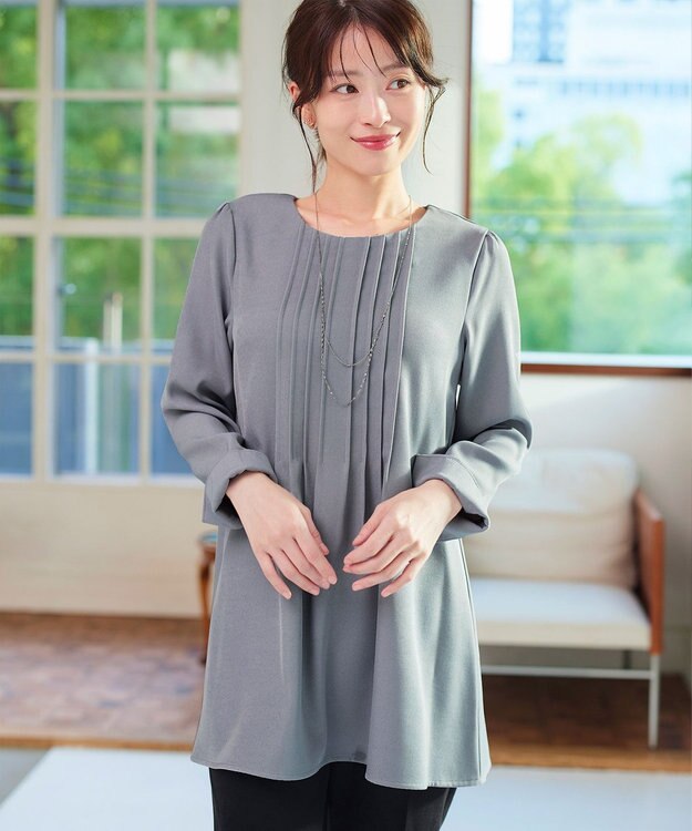 Tiaclasse 【洗える】ピンタックチュニックブラウス グレー