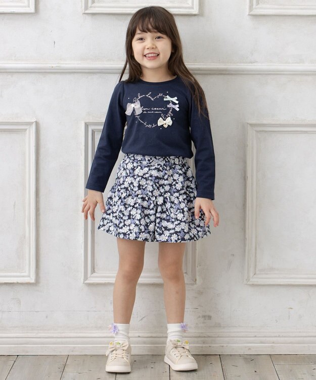 ANY KIDS 総柄フリル キュロット ネイビー×マーガレット