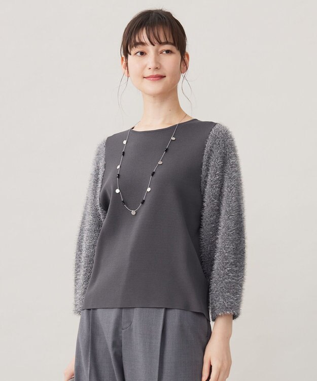 自由区 L 【洗える】フェザーラメ ニット グレー