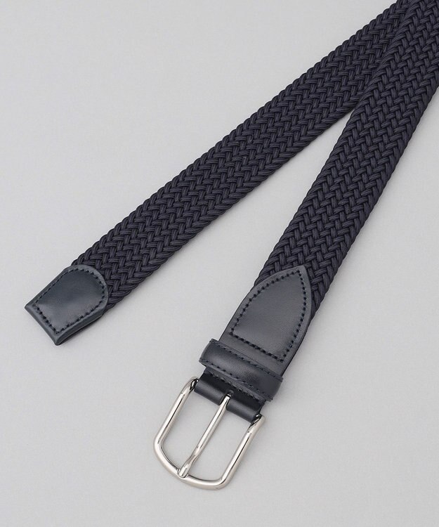 GOTAIRIKU 【ビジカジ兼用】ゴムメッシュ レザーコンビベルト ネイビー系