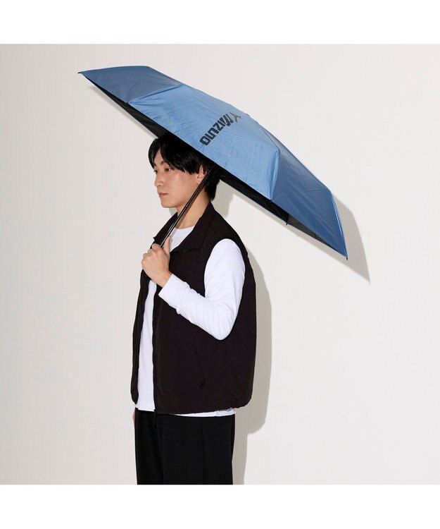MOONBAT 【WEB限定】MIZUNO  (ミズノ)  BIGロゴ 無地 日傘 折りたたみ傘 パラソル 晴雨兼用 軽量 一級遮光 遮熱効果 遮光率100% UV遮蔽100% ターコイズブルー