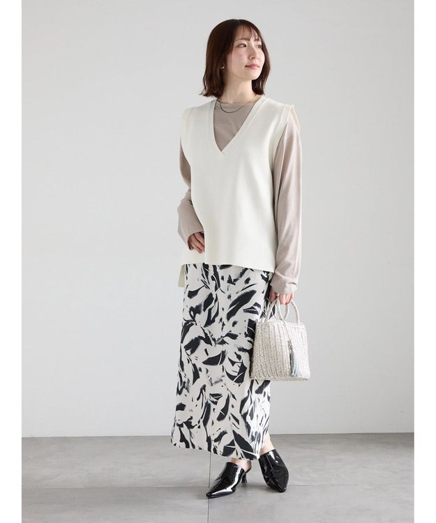 Te chichi 【2026年3月InRed掲載波瑠さん着用】ペイントパターンナロースカート オフホワイト