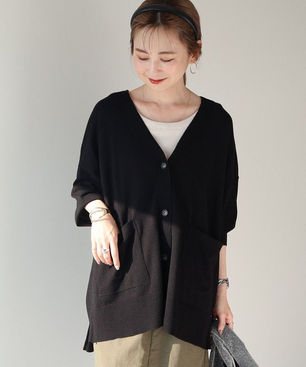 AMERICAN HOLIC バイパチＶネックワイドニットカーディガン Black