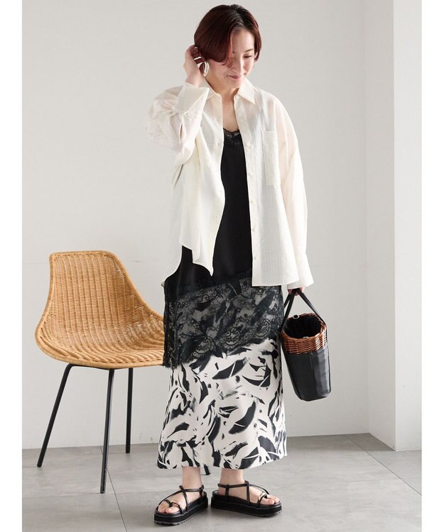 Te chichi 【2026年3月InRed掲載波瑠さん着用】ペイントパターンナロースカート オフホワイト