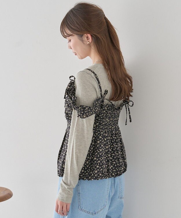 earth music&ecology フラワーペプラムビスチェ Black