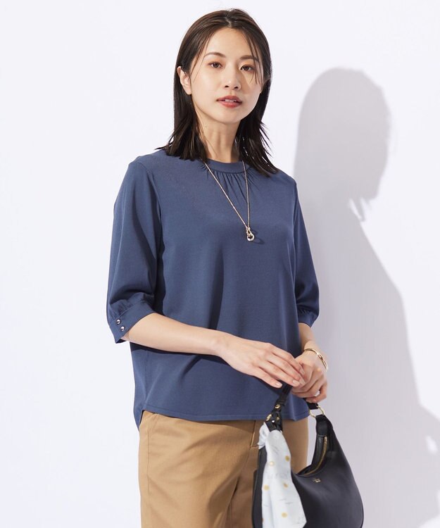 J.PRESS LADIES L 【洗える】レーヨンエリートストレッチ ギャザースリーブ ニット ブルーグレー系