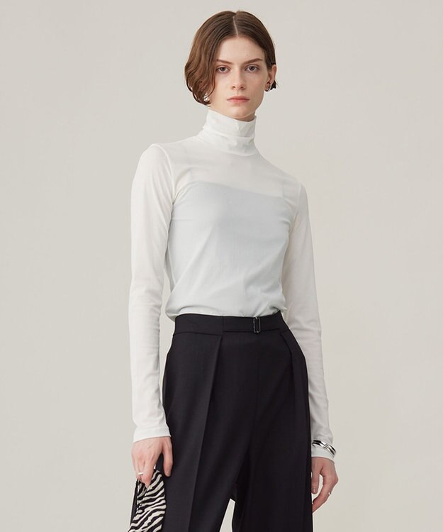 ICB 【洗える】 パウダリーチュール ハイネックトップス オフホワイト系